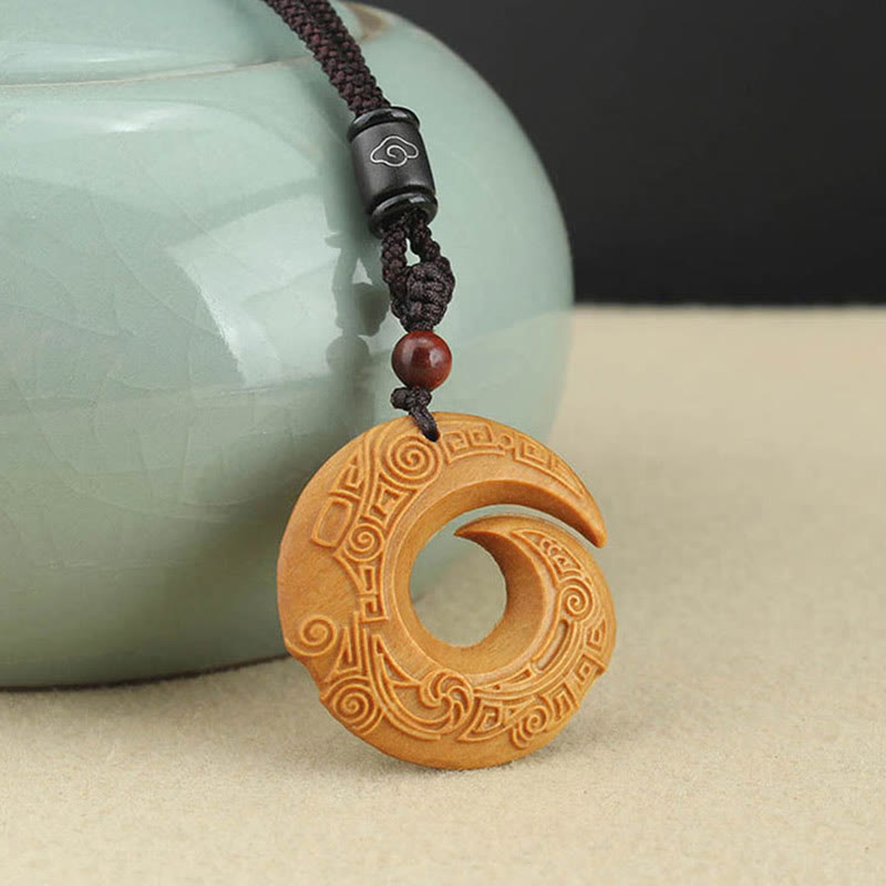 Buddha Stones Madera de Ébano Madera de Sándalo La Suerte Mejora Patrón de Diseño Paz Collar Colgante