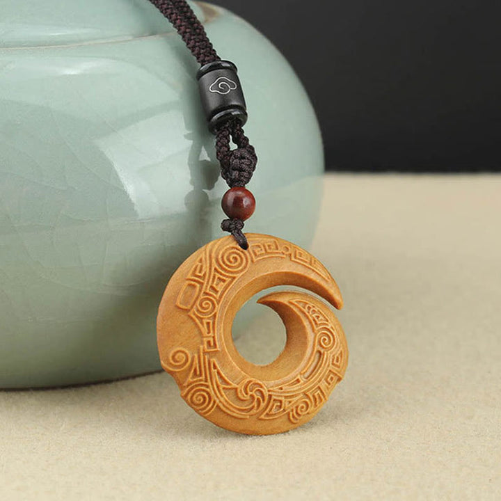 Buddha Stones Madera de Ébano Madera de Sándalo La Suerte Mejora Patrón de Diseño Paz Collar Colgante