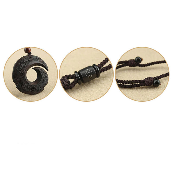 Buddha Stones Madera de Ébano Madera de Sándalo La Suerte Mejora Patrón de Diseño Paz Collar Colgante