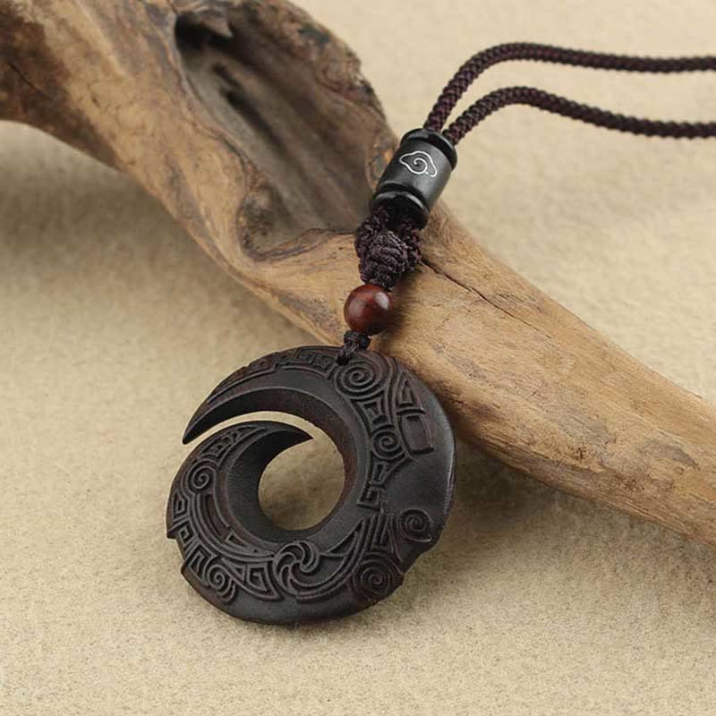 Buddha Stones Madera de Ébano Madera de Sándalo La Suerte Mejora Patrón de Diseño Paz Collar Colgante