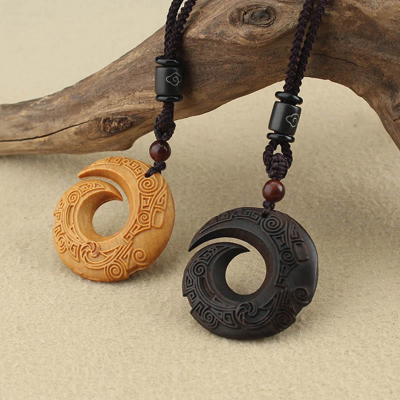 Buddha Stones Madera de Ébano Madera de Sándalo La Suerte Mejora Patrón de Diseño Paz Collar Colgante