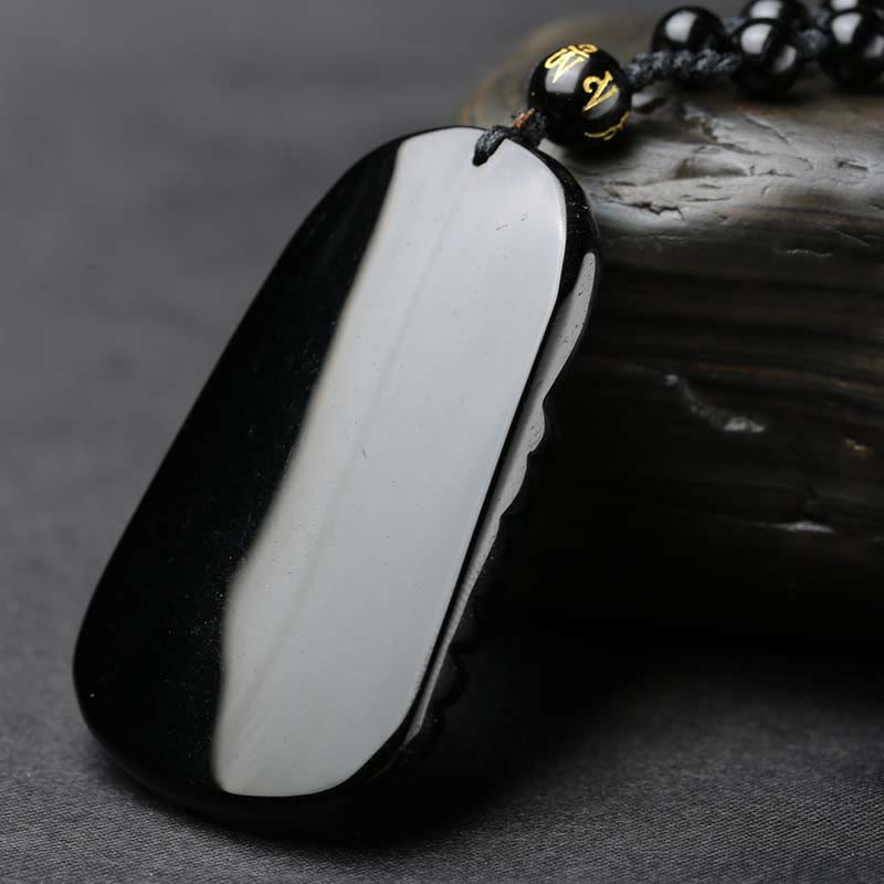 Collar colgante de cuentas grabadas de fuerza con pez koi de obsidiana negra de Buddha Stones - image 5