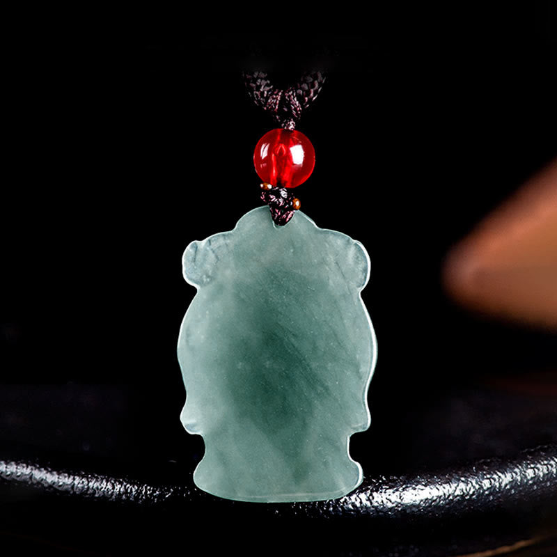 Buddha Stones Colgante de Jade Verde Natural Dios Chino de la Riqueza Caishen con Abundancia