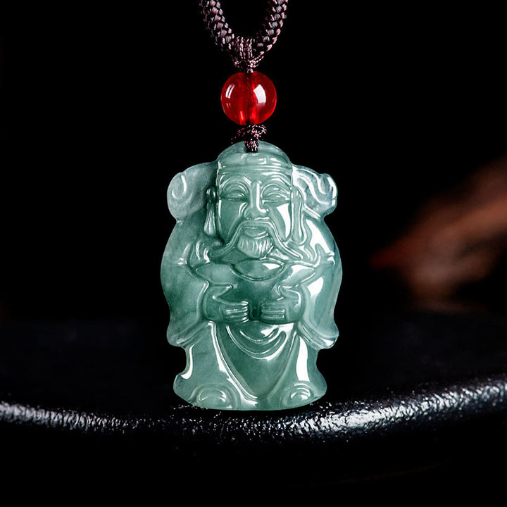 Buddha Stones Colgante de Jade Verde Natural Dios Chino de la Riqueza Caishen con Abundancia
