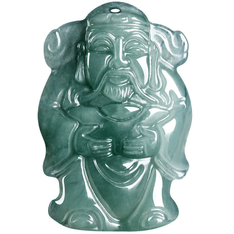 Buddha Stones Colgante de Jade Verde Natural Dios Chino de la Riqueza Caishen con Abundancia
