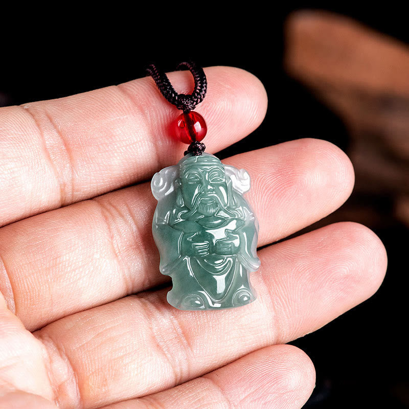 Buddha Stones Colgante de Jade Verde Natural Dios Chino de la Riqueza Caishen con Abundancia