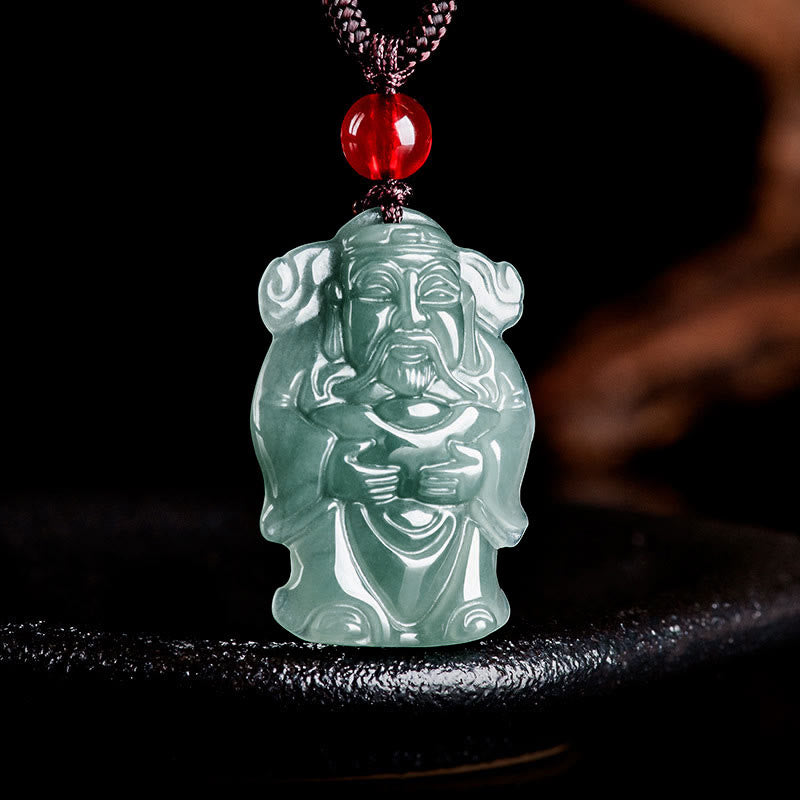Buddha Stones Colgante de Jade Verde Natural Dios Chino de la Riqueza Caishen con Abundancia