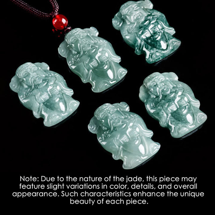Buddha Stones Colgante de Jade Verde Natural Dios Chino de la Riqueza Caishen con Abundancia