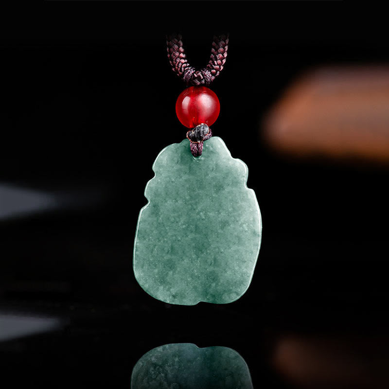 Colgante de Collar de Prosperidad con Nueve Colas de Zorro Grabado en Jade Verde Natural de Buddha Stones