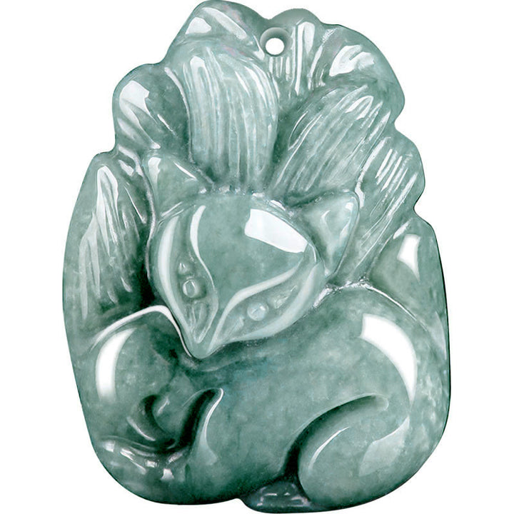 Colgante de Collar de Prosperidad con Nueve Colas de Zorro Grabado en Jade Verde Natural de Buddha Stones
