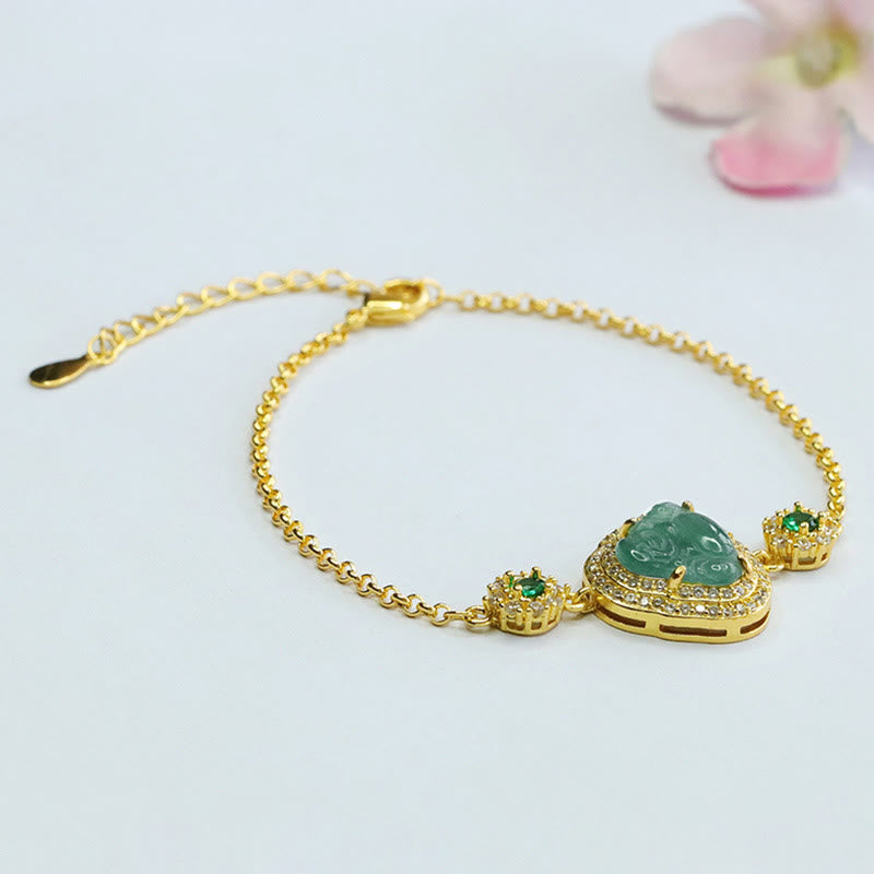 Buddha Stones Buda Sonriente Jade Verde Zircon Suerte Cadena Pulsera