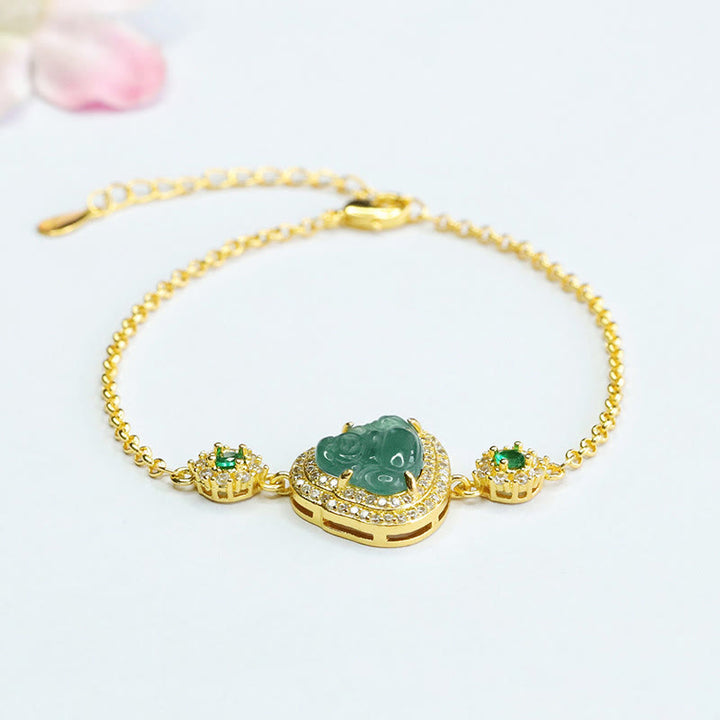 Buddha Stones Buda Sonriente Jade Verde Zircon Suerte Cadena Pulsera