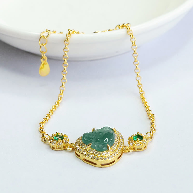 Buddha Stones Buda Sonriente Jade Verde Zircon Suerte Cadena Pulsera