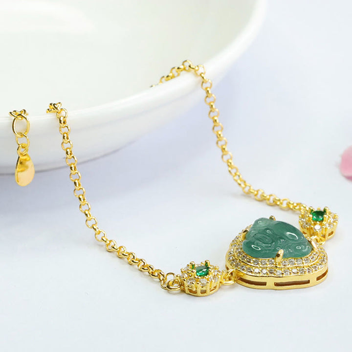 Buddha Stones Buda Sonriente Jade Verde Zircon Suerte Cadena Pulsera
