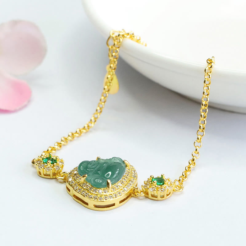 Buddha Stones Buda Sonriente Jade Verde Zircon Suerte Cadena Pulsera