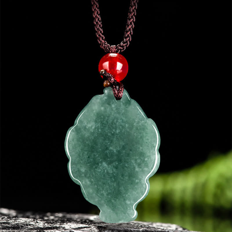 Buddha Stones Colgante de Collar de Jade Verde Natural con Zorro de Nueve Colas de la Suerte