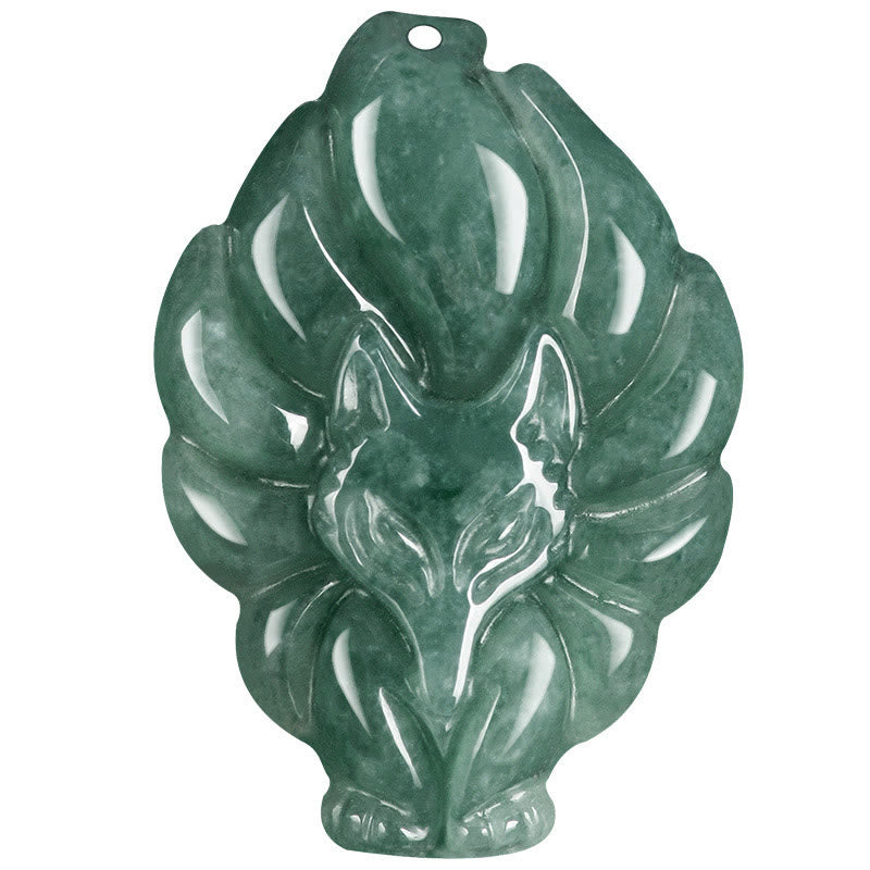 Buddha Stones Colgante de Collar de Jade Verde Natural con Zorro de Nueve Colas de la Suerte