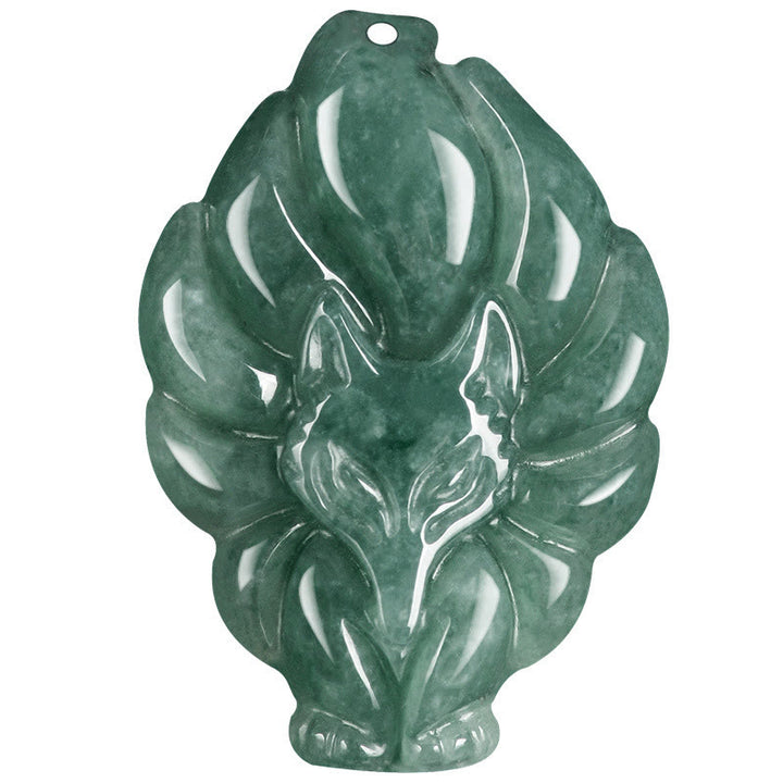 Buddha Stones Colgante de Collar de Jade Verde Natural con Zorro de Nueve Colas de la Suerte