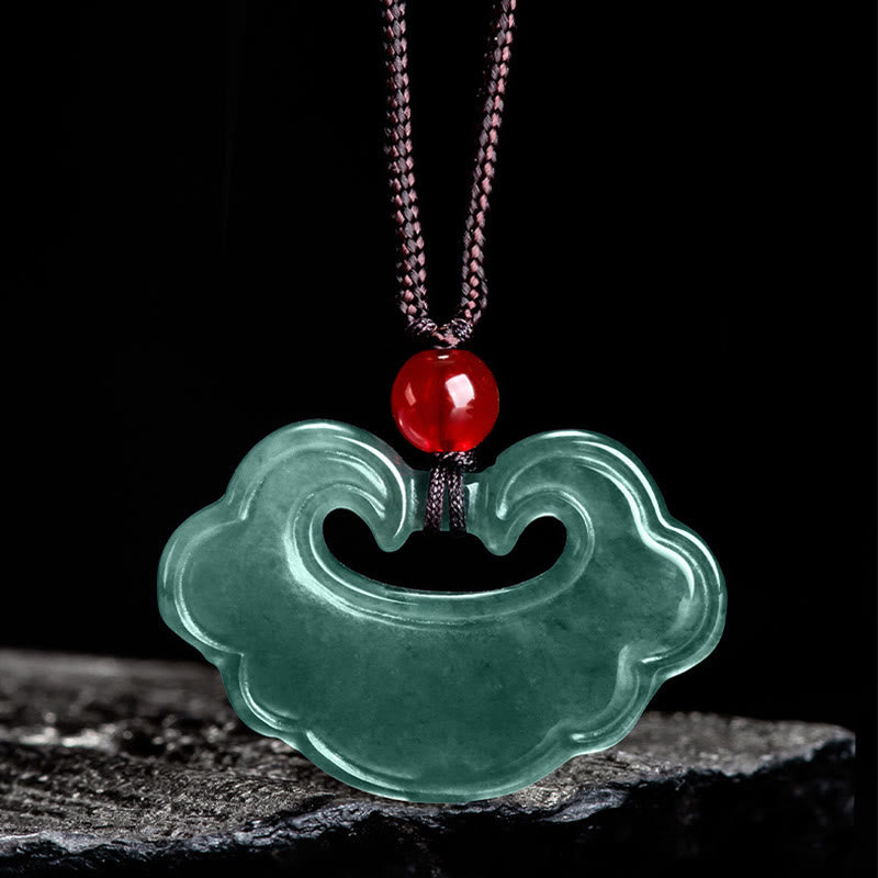 Colgante de Collar de Amuleto de Suerte de Jade Verde Natural con Candado Chino Buddha Stones