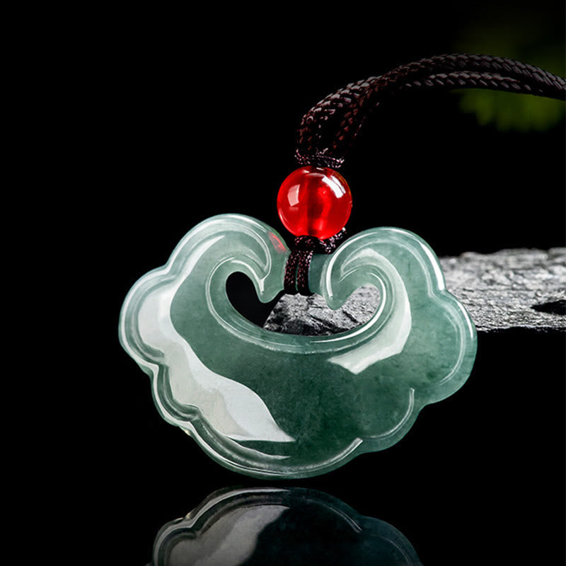 Colgante de Collar de Amuleto de Suerte de Jade Verde Natural con Candado Chino Buddha Stones