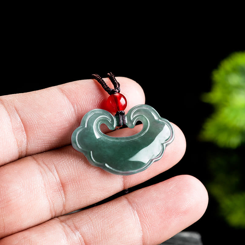 Colgante de Collar de Amuleto de Suerte de Jade Verde Natural con Candado Chino Buddha Stones