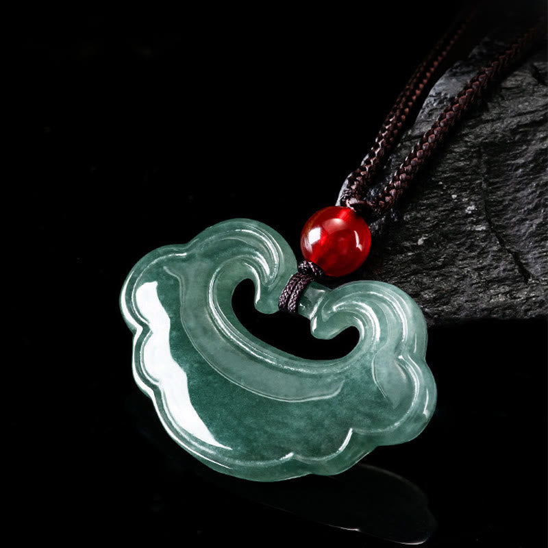 Colgante de Collar de Amuleto de Suerte de Jade Verde Natural con Candado Chino Buddha Stones