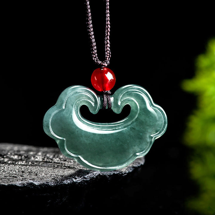 Colgante de Collar de Amuleto de Suerte de Jade Verde Natural con Candado Chino Buddha Stones