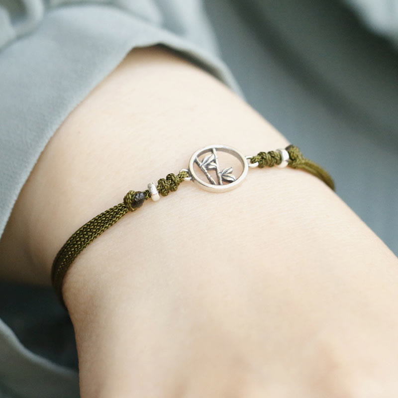 Buddha Stones Pulsera de Cuerda de Suerte de Bambú en Plata de Ley 925