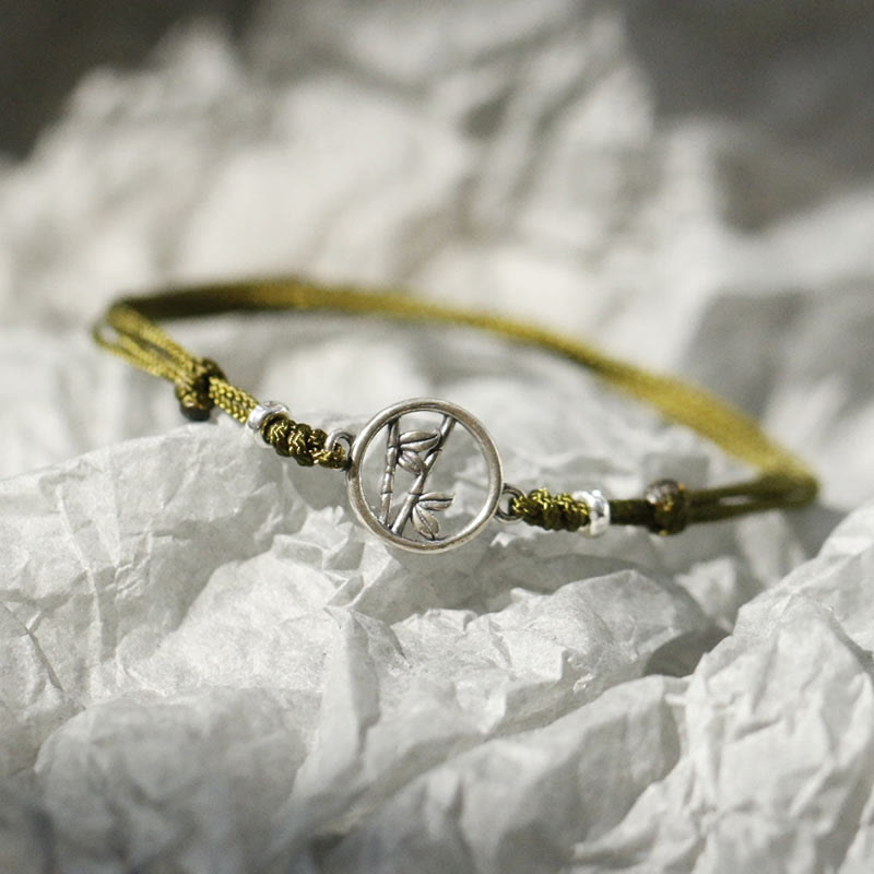 Buddha Stones Pulsera de Cuerda de Suerte de Bambú en Plata de Ley 925