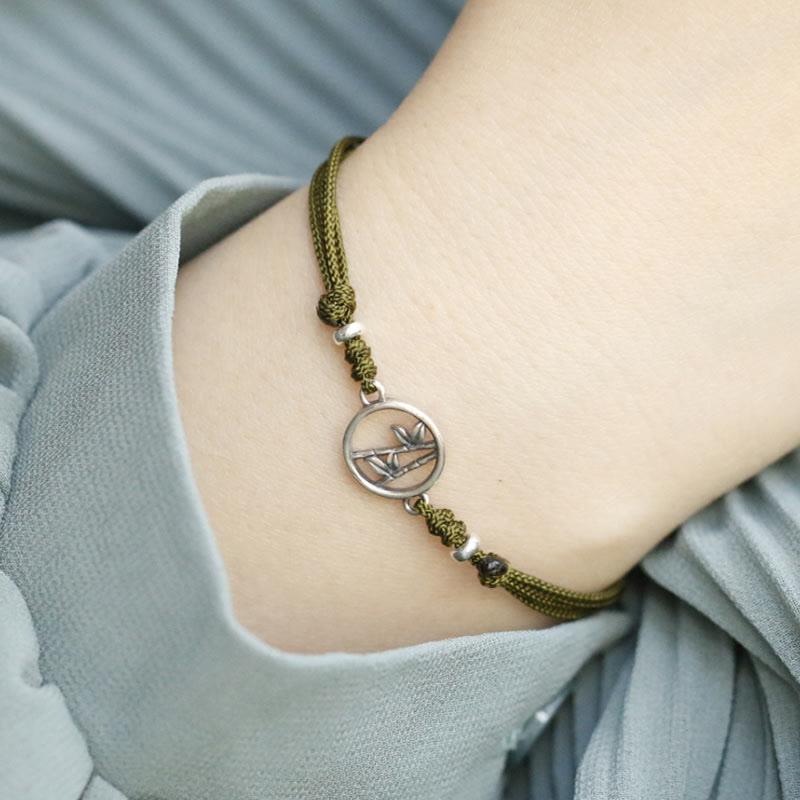 Buddha Stones Pulsera de Cuerda de Suerte de Bambú en Plata de Ley 925