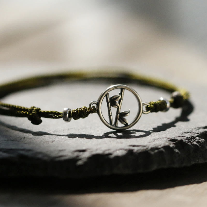 Buddha Stones Pulsera de Cuerda de Suerte de Bambú en Plata de Ley 925