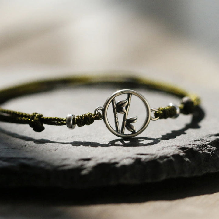 Buddha Stones Pulsera de Cuerda de Suerte de Bambú en Plata de Ley 925