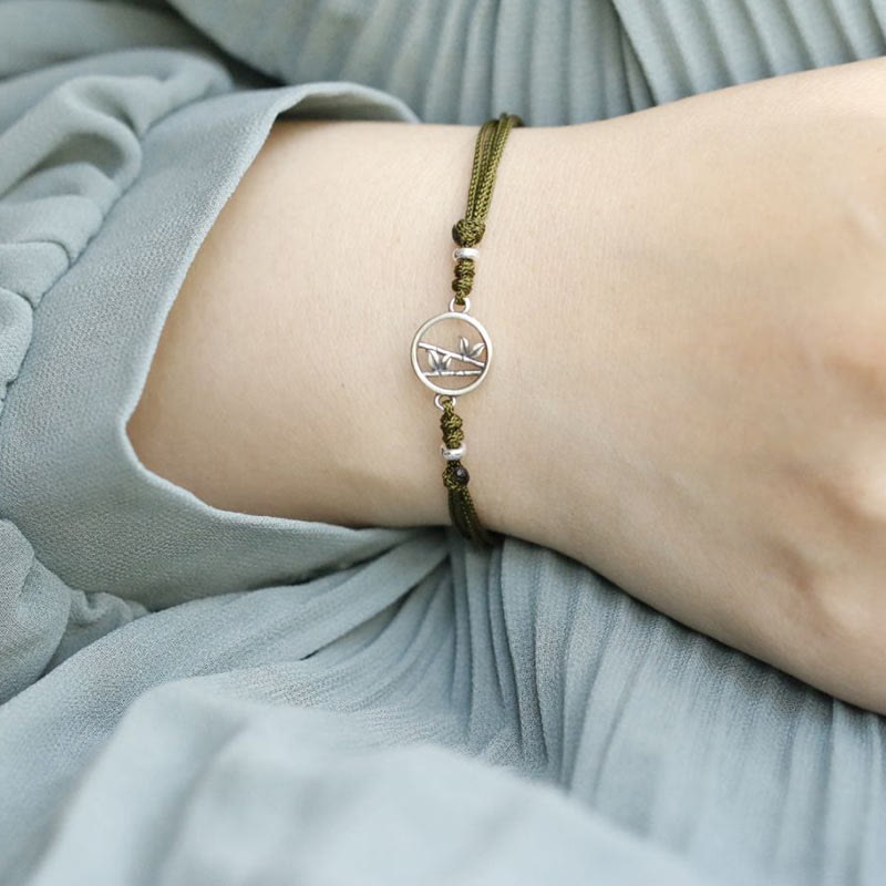 Buddha Stones Pulsera de Cuerda de Suerte de Bambú en Plata de Ley 925