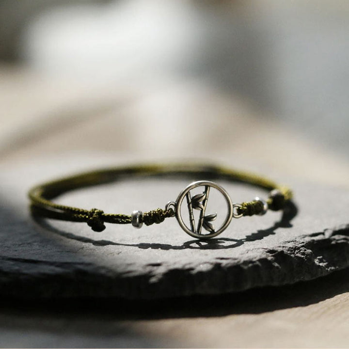 Buddha Stones Pulsera de Cuerda de Suerte de Bambú en Plata de Ley 925