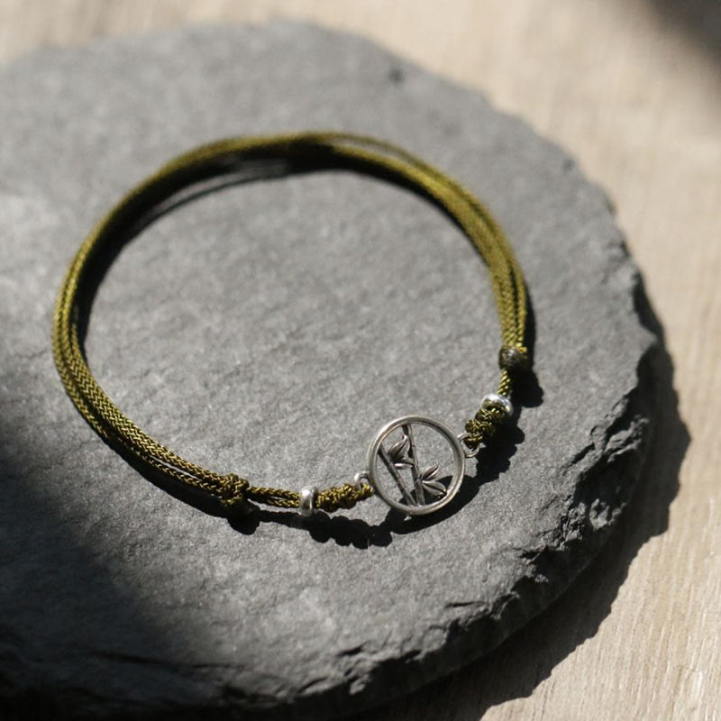 Buddha Stones Pulsera de Cuerda de Suerte de Bambú en Plata de Ley 925