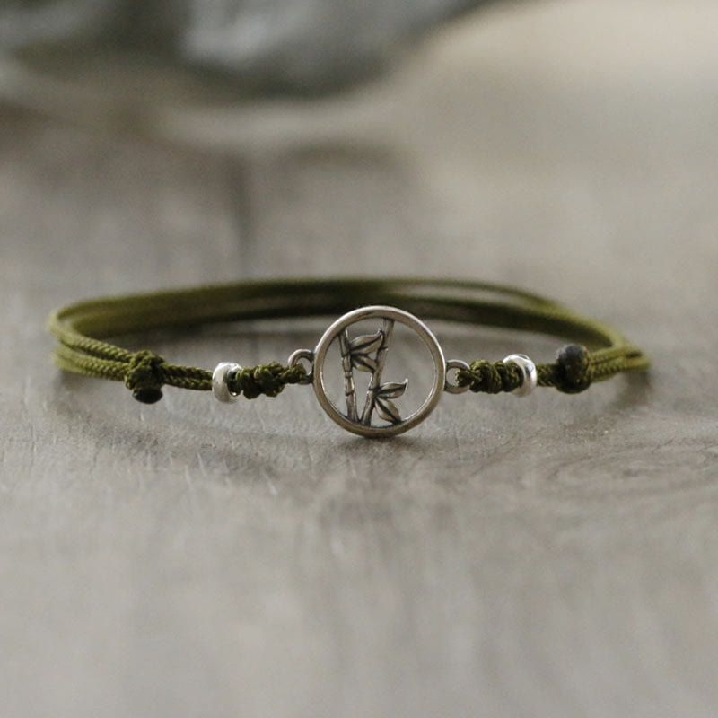 Buddha Stones Pulsera de Cuerda de Suerte de Bambú en Plata de Ley 925