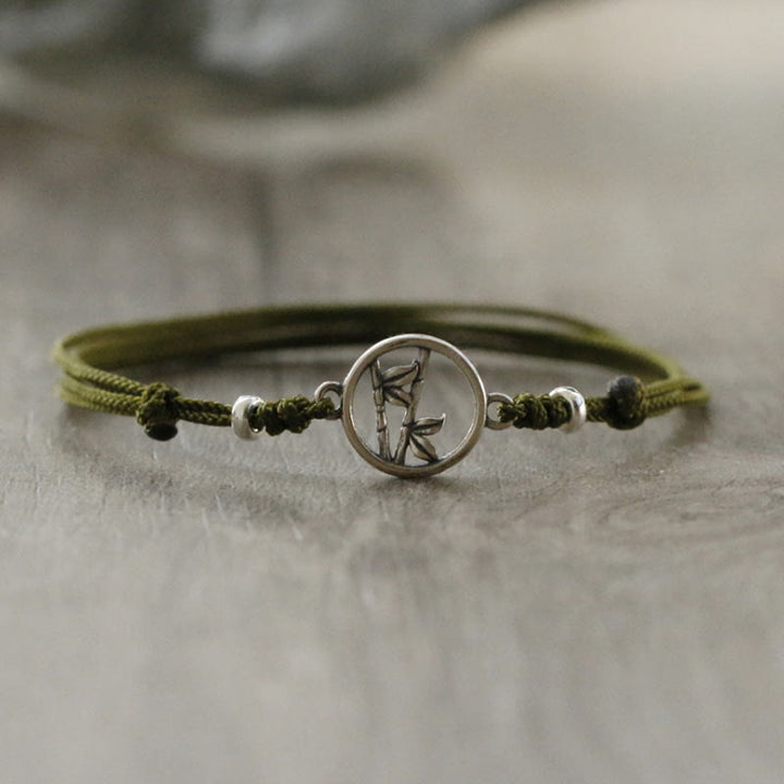 Buddha Stones Pulsera de Cuerda de Suerte de Bambú en Plata de Ley 925
