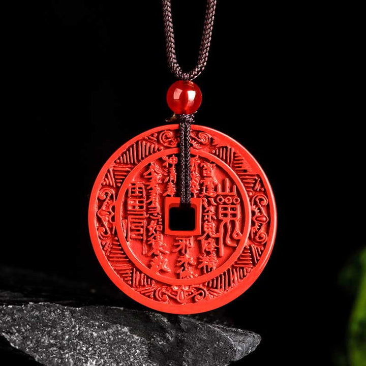 Collarín Colgante de Bendición con Diseño de Bagua, Espíritus de la Montaña de Cinabrio Natural Buddha Stones