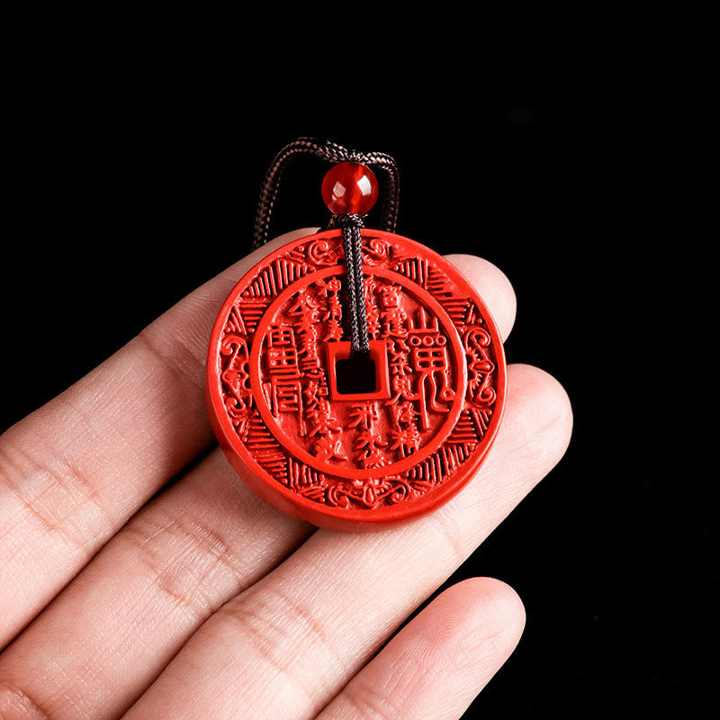 Collarín Colgante de Bendición con Diseño de Bagua, Espíritus de la Montaña de Cinabrio Natural Buddha Stones