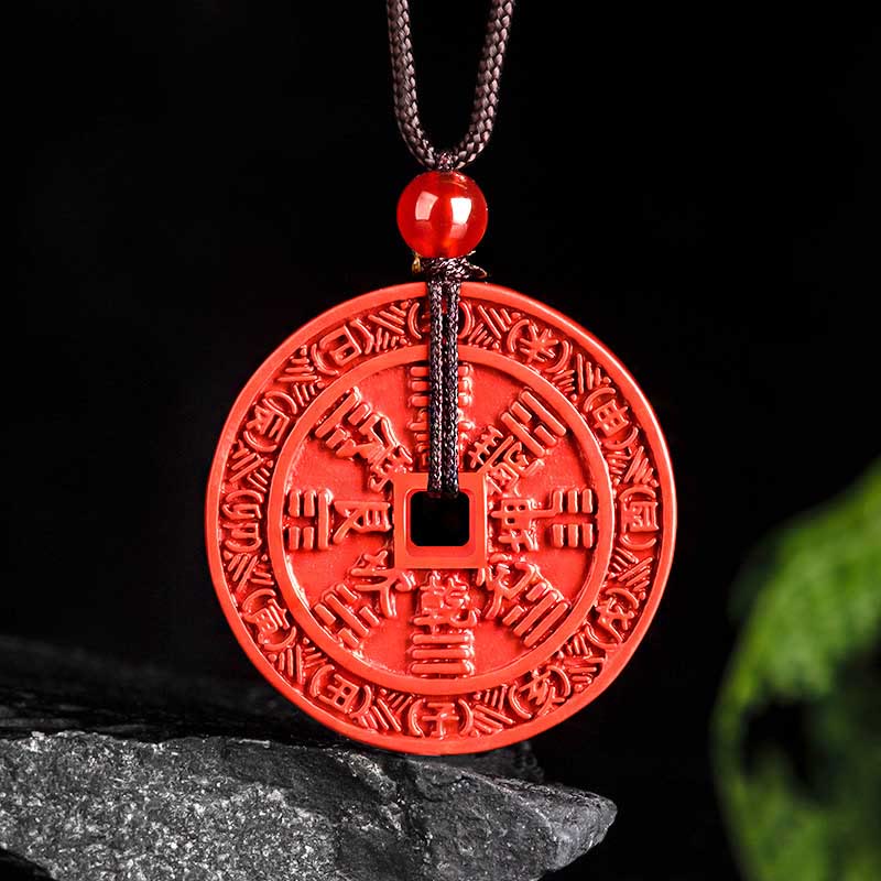 Collarín Colgante de Bendición con Diseño de Bagua, Espíritus de la Montaña de Cinabrio Natural Buddha Stones