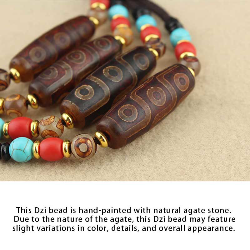 Buddha Stones Collar colgante de abalorio Dzi tibetano de nueve ojos de Dzi de tres ojos cuerda protectora