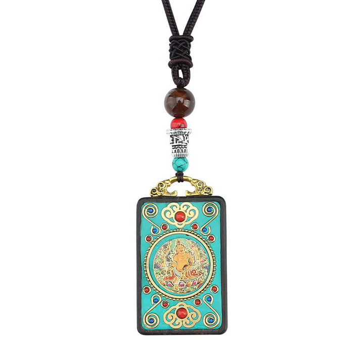 Buddha Stones Árbol de Dinero del Dios de la Riqueza de Tíbet Fénix Dorado Thangka Colgante de Ébano y Paz