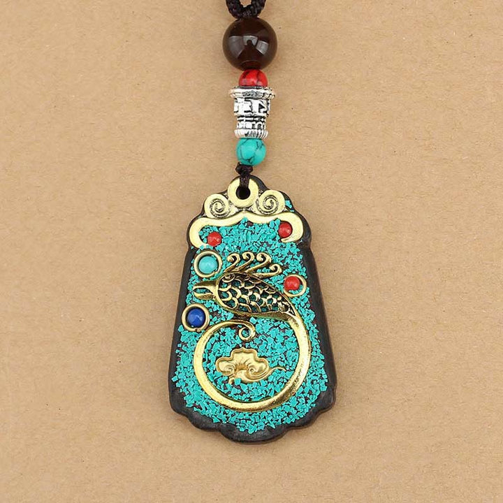 Buddha Stones Árbol de Dinero del Dios de la Riqueza de Tíbet Fénix Dorado Thangka Colgante de Ébano y Paz