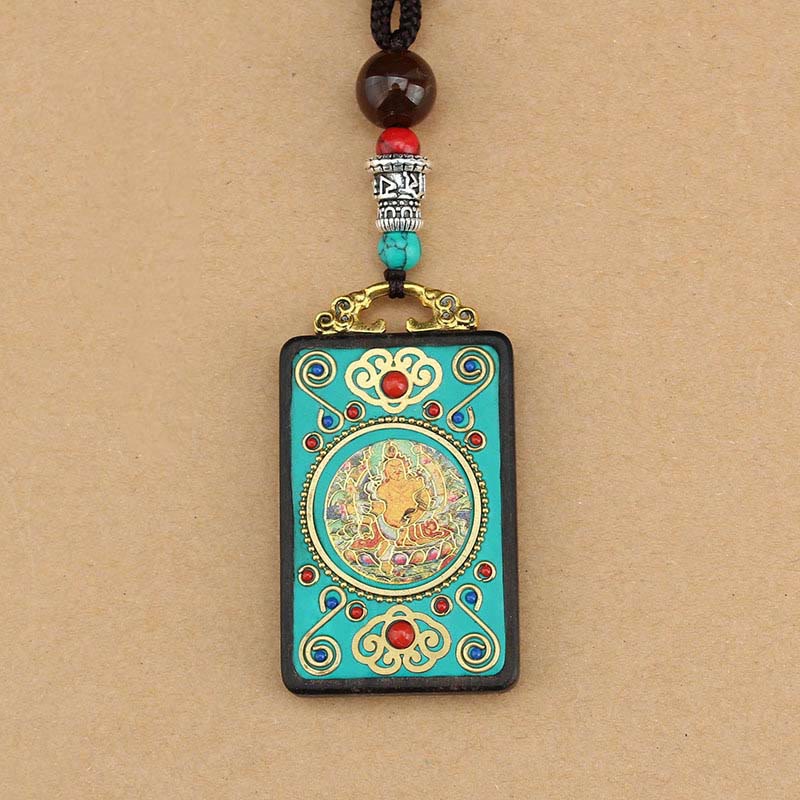 Buddha Stones Árbol de Dinero del Dios de la Riqueza de Tíbet Fénix Dorado Thangka Colgante de Ébano y Paz