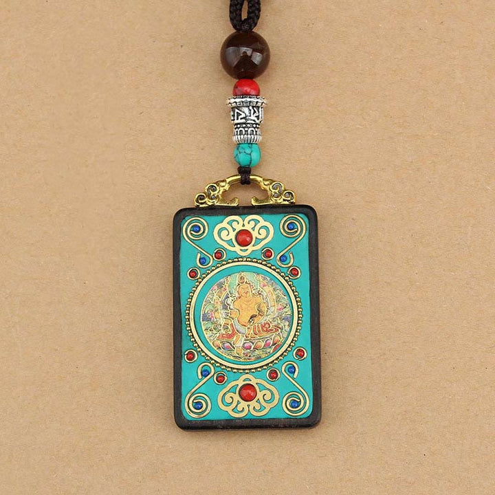 Buddha Stones Árbol de Dinero del Dios de la Riqueza de Tíbet Fénix Dorado Thangka Colgante de Ébano y Paz