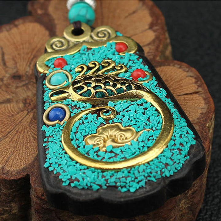 Buddha Stones Árbol de Dinero del Dios de la Riqueza de Tíbet Fénix Dorado Thangka Colgante de Ébano y Paz