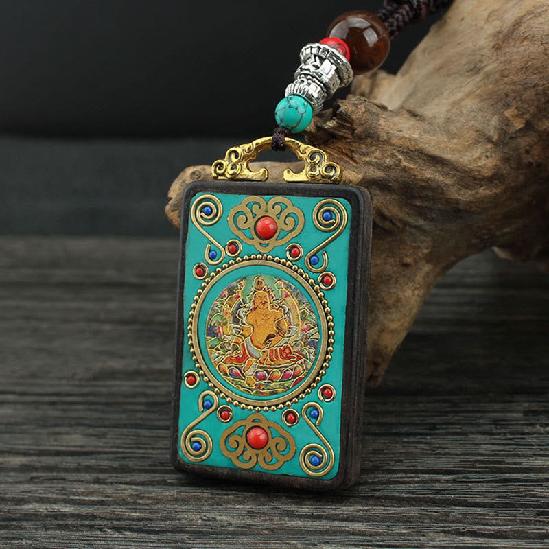 Buddha Stones Árbol de Dinero del Dios de la Riqueza de Tíbet Fénix Dorado Thangka Colgante de Ébano y Paz