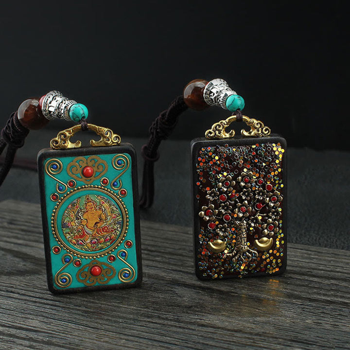 Buddha Stones Árbol de Dinero del Dios de la Riqueza de Tíbet Fénix Dorado Thangka Colgante de Ébano y Paz