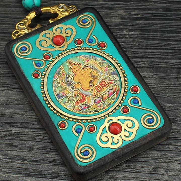 Buddha Stones Árbol de Dinero del Dios de la Riqueza de Tíbet Fénix Dorado Thangka Colgante de Ébano y Paz
