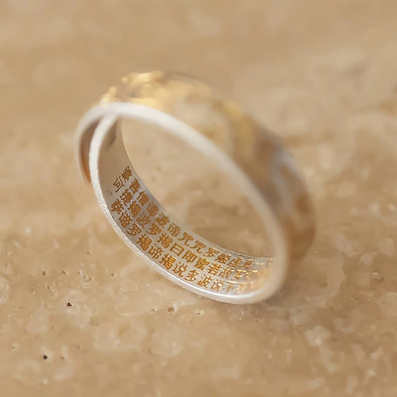 Anillo con patrón de flor alegre pintada en oro de plata de ley 999 Buddha Stones con Sutra del Corazón pacífico - image 2